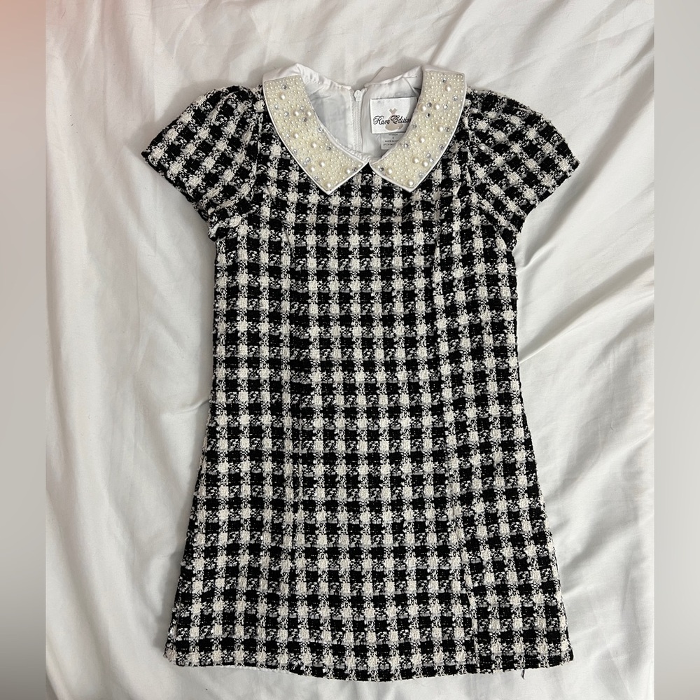 Rare Editions Black and White Plaid Dress with Embellished Collar